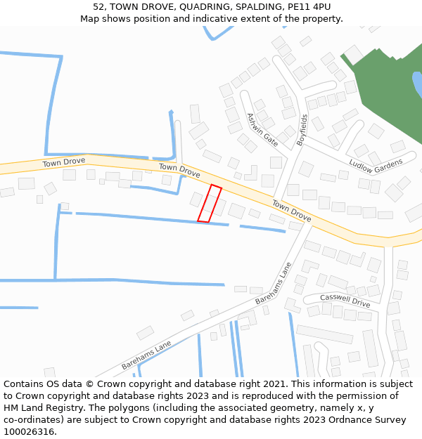 52, TOWN DROVE, QUADRING, SPALDING, PE11 4PU: Location map and indicative extent of plot