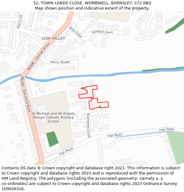 52, TOWN LANDS CLOSE, WOMBWELL, BARNSLEY, S73 0BQ: Location map and indicative extent of plot