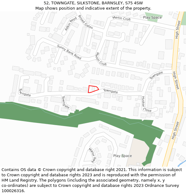 52, TOWNGATE, SILKSTONE, BARNSLEY, S75 4SW: Location map and indicative extent of plot