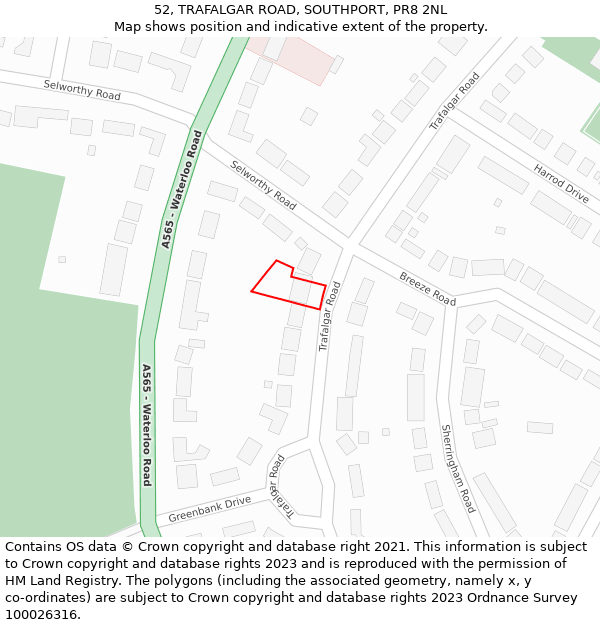 52, TRAFALGAR ROAD, SOUTHPORT, PR8 2NL: Location map and indicative extent of plot