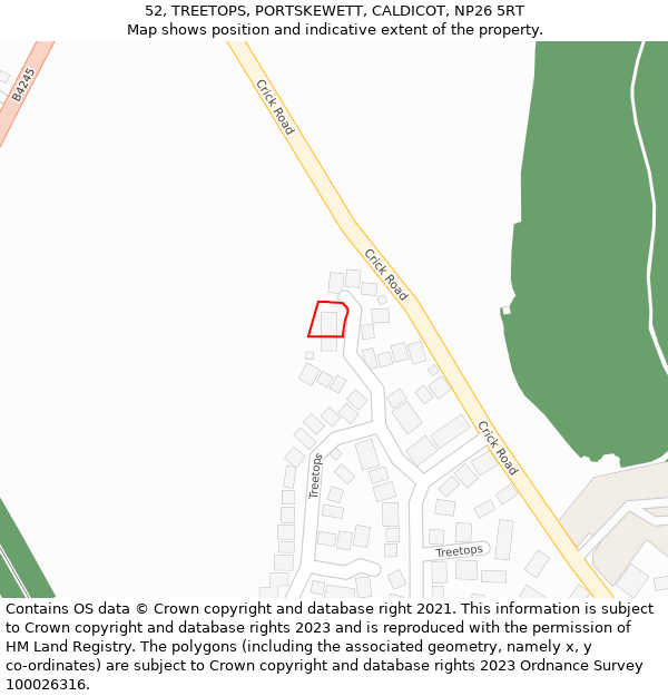 52, TREETOPS, PORTSKEWETT, CALDICOT, NP26 5RT: Location map and indicative extent of plot