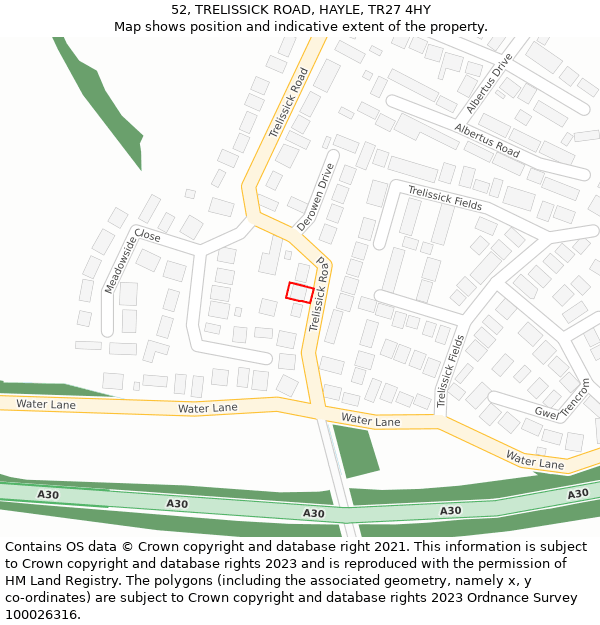 52, TRELISSICK ROAD, HAYLE, TR27 4HY: Location map and indicative extent of plot