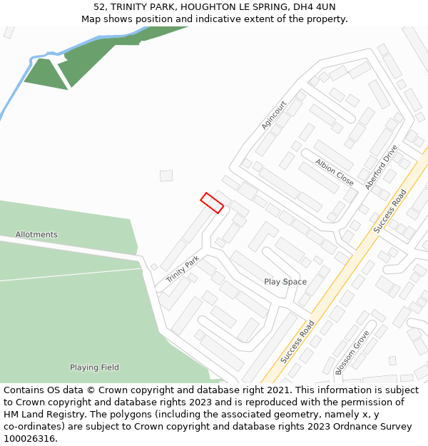 52, TRINITY PARK, HOUGHTON LE SPRING, DH4 4UN: Location map and indicative extent of plot