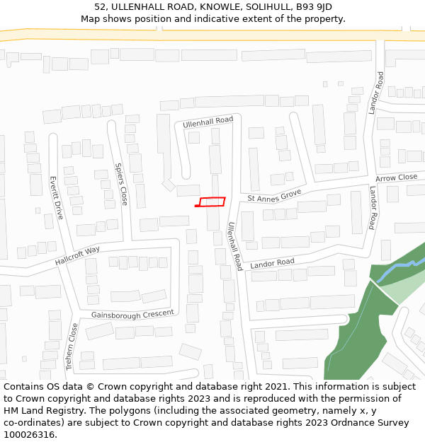 52, ULLENHALL ROAD, KNOWLE, SOLIHULL, B93 9JD: Location map and indicative extent of plot