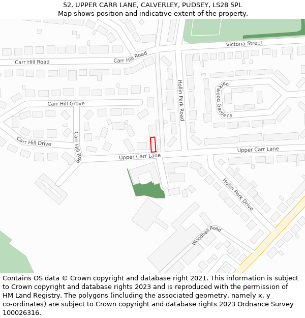 52, UPPER CARR LANE, CALVERLEY, PUDSEY, LS28 5PL: Location map and indicative extent of plot
