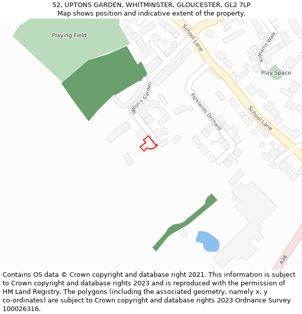 52, UPTONS GARDEN, WHITMINSTER, GLOUCESTER, GL2 7LP: Location map and indicative extent of plot