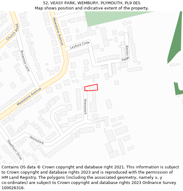 52, VEASY PARK, WEMBURY, PLYMOUTH, PL9 0ES: Location map and indicative extent of plot
