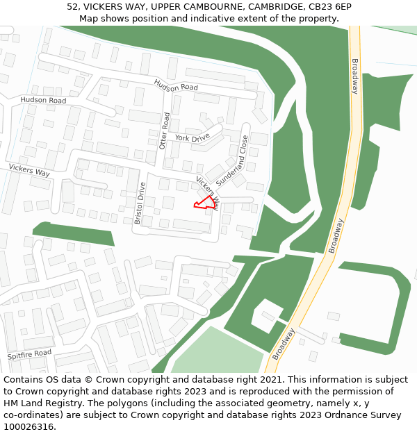 52, VICKERS WAY, UPPER CAMBOURNE, CAMBRIDGE, CB23 6EP: Location map and indicative extent of plot