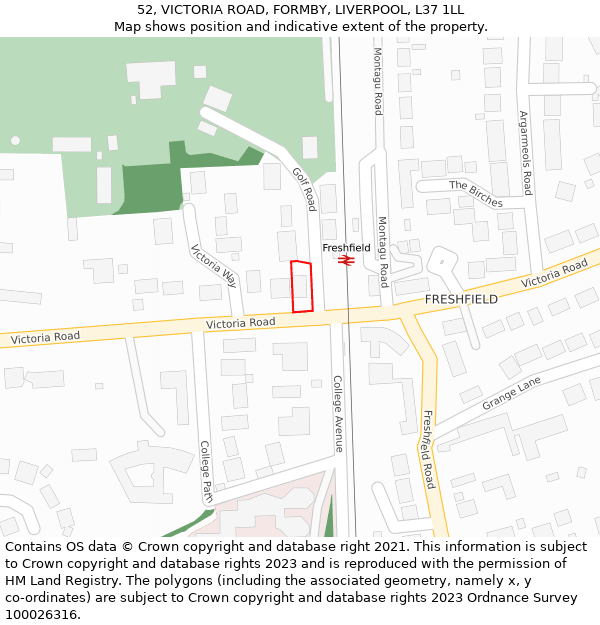 52, VICTORIA ROAD, FORMBY, LIVERPOOL, L37 1LL: Location map and indicative extent of plot