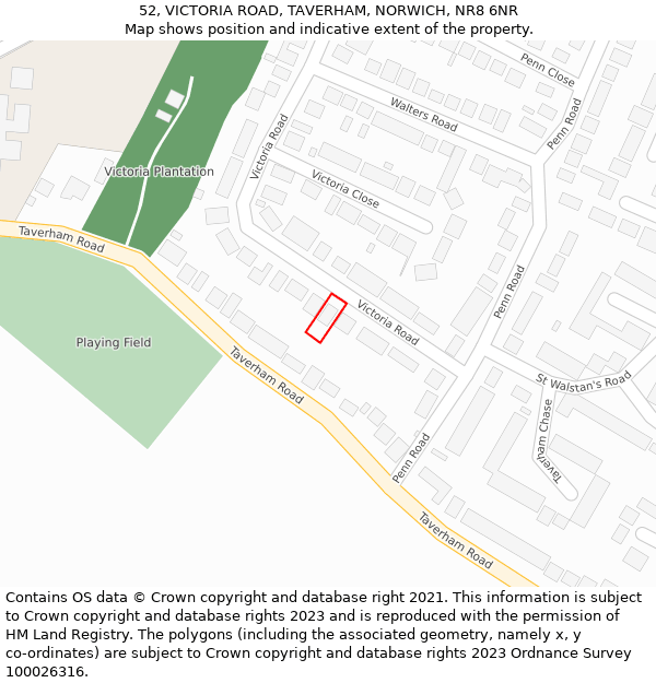 52, VICTORIA ROAD, TAVERHAM, NORWICH, NR8 6NR: Location map and indicative extent of plot