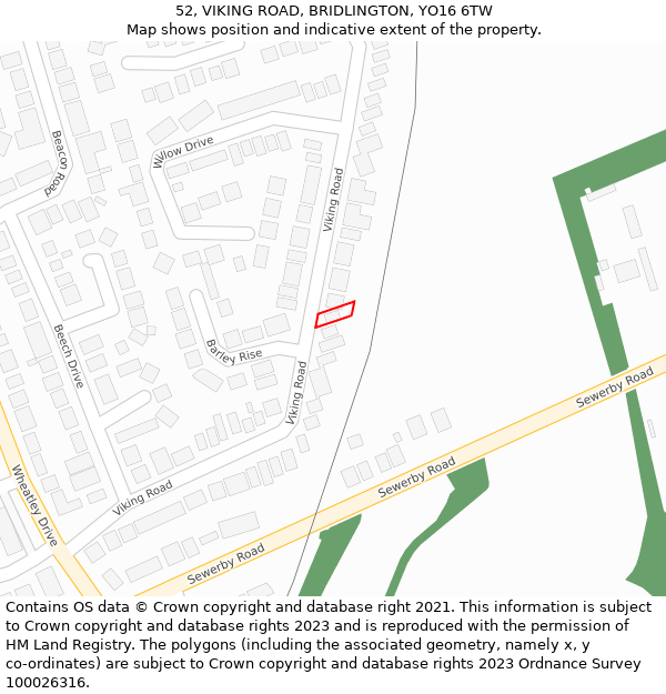 52, VIKING ROAD, BRIDLINGTON, YO16 6TW: Location map and indicative extent of plot
