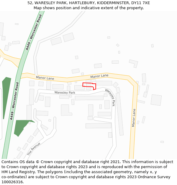 52, WARESLEY PARK, HARTLEBURY, KIDDERMINSTER, DY11 7XE: Location map and indicative extent of plot