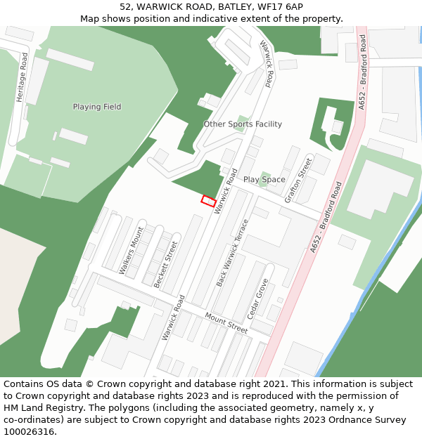 52, WARWICK ROAD, BATLEY, WF17 6AP: Location map and indicative extent of plot
