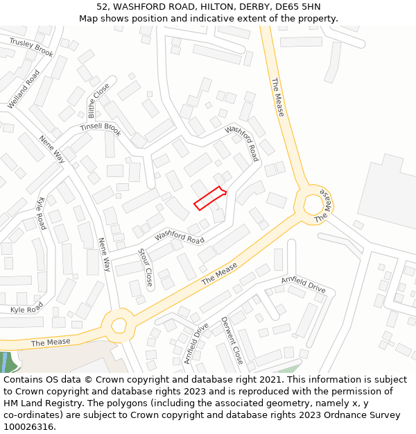 52, WASHFORD ROAD, HILTON, DERBY, DE65 5HN: Location map and indicative extent of plot