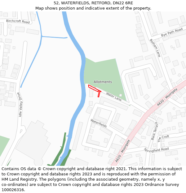 52, WATERFIELDS, RETFORD, DN22 6RE: Location map and indicative extent of plot