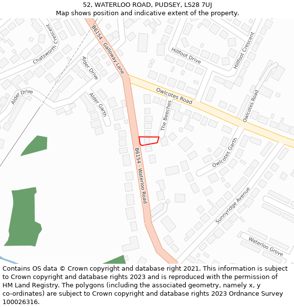 52, WATERLOO ROAD, PUDSEY, LS28 7UJ: Location map and indicative extent of plot