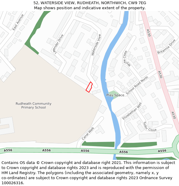 52, WATERSIDE VIEW, RUDHEATH, NORTHWICH, CW9 7EG: Location map and indicative extent of plot