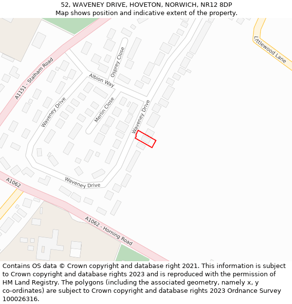 52, WAVENEY DRIVE, HOVETON, NORWICH, NR12 8DP: Location map and indicative extent of plot