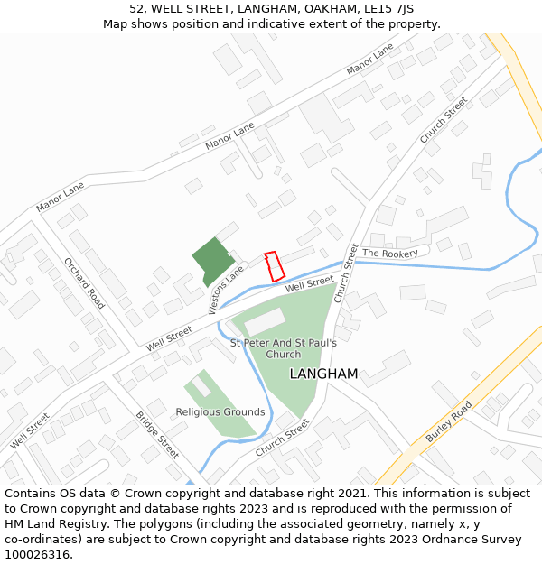 52, WELL STREET, LANGHAM, OAKHAM, LE15 7JS: Location map and indicative extent of plot