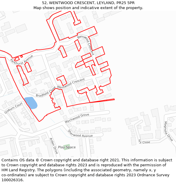 52, WENTWOOD CRESCENT, LEYLAND, PR25 5PR: Location map and indicative extent of plot