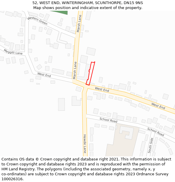 52, WEST END, WINTERINGHAM, SCUNTHORPE, DN15 9NS: Location map and indicative extent of plot