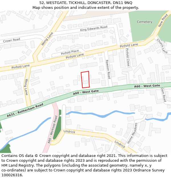 52, WESTGATE, TICKHILL, DONCASTER, DN11 9NQ: Location map and indicative extent of plot