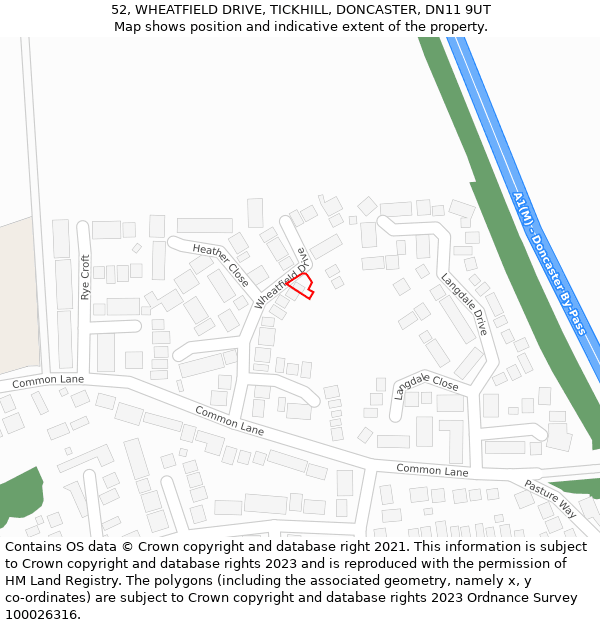 52, WHEATFIELD DRIVE, TICKHILL, DONCASTER, DN11 9UT: Location map and indicative extent of plot