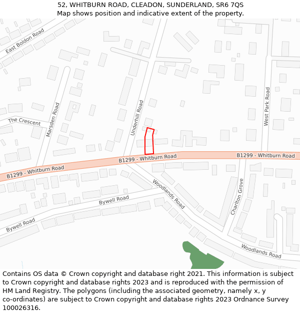 52, WHITBURN ROAD, CLEADON, SUNDERLAND, SR6 7QS: Location map and indicative extent of plot