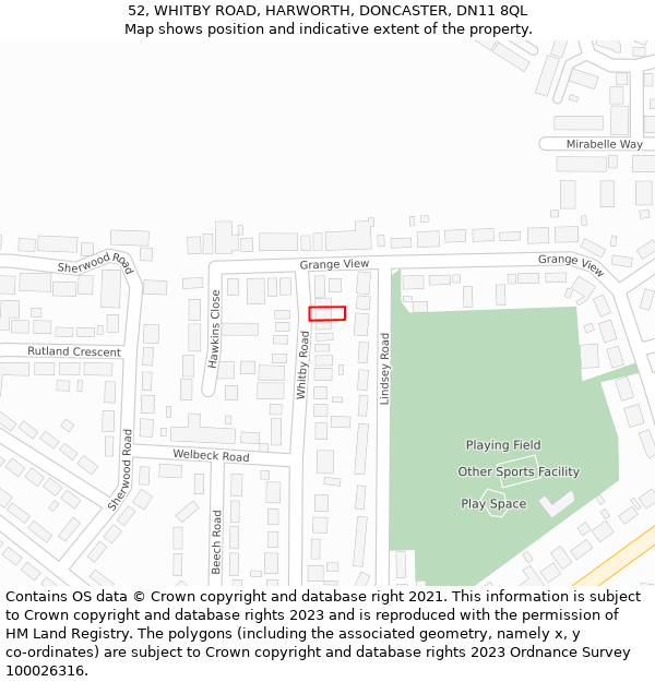 52, WHITBY ROAD, HARWORTH, DONCASTER, DN11 8QL: Location map and indicative extent of plot