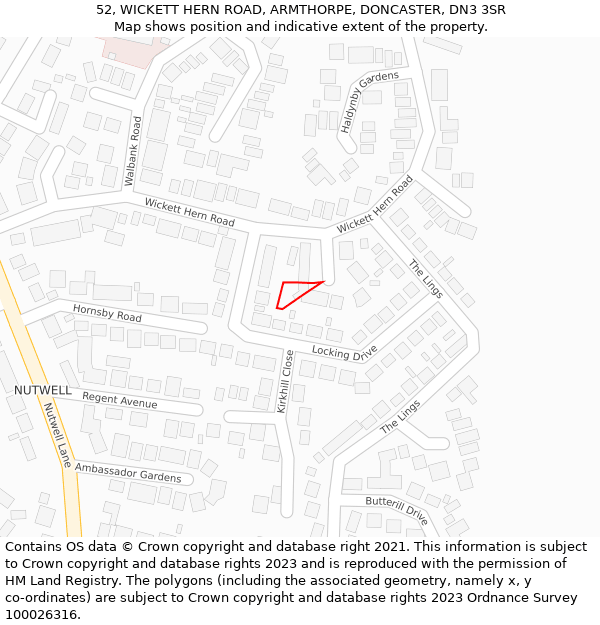 52, WICKETT HERN ROAD, ARMTHORPE, DONCASTER, DN3 3SR: Location map and indicative extent of plot