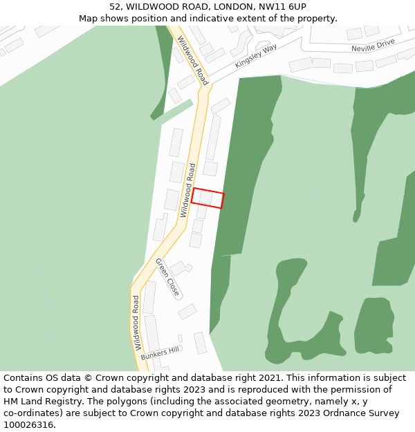 52, WILDWOOD ROAD, LONDON, NW11 6UP: Location map and indicative extent of plot