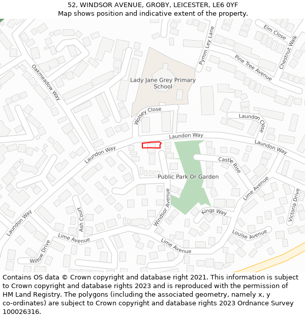 52, WINDSOR AVENUE, GROBY, LEICESTER, LE6 0YF: Location map and indicative extent of plot