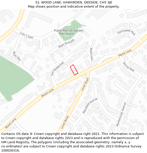 52, WOOD LANE, HAWARDEN, DEESIDE, CH5 3JE: Location map and indicative extent of plot