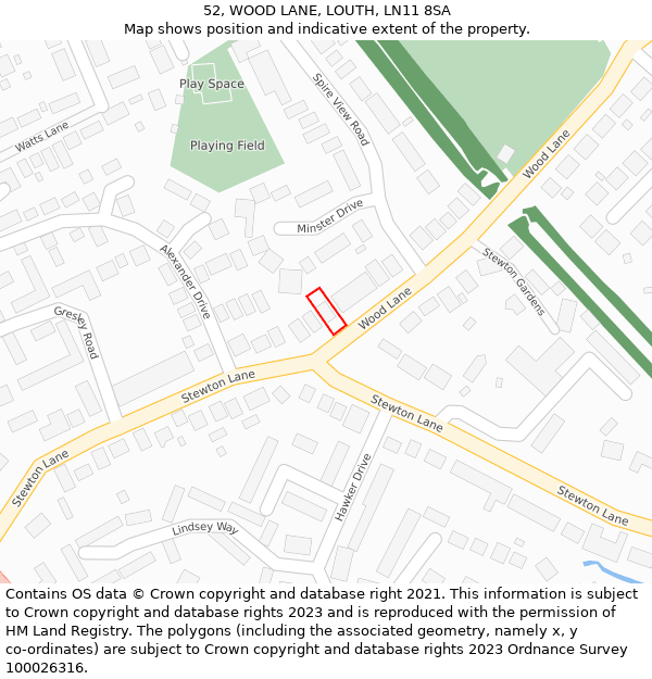 52, WOOD LANE, LOUTH, LN11 8SA: Location map and indicative extent of plot