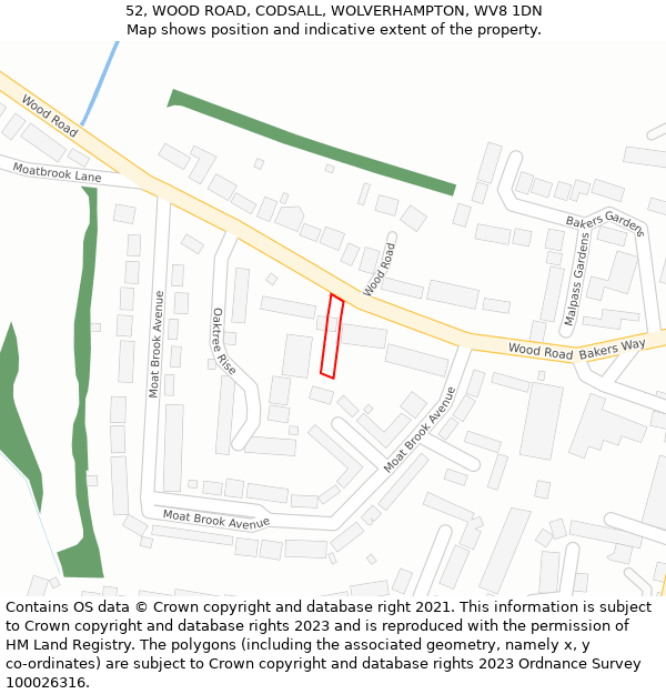 52, WOOD ROAD, CODSALL, WOLVERHAMPTON, WV8 1DN: Location map and indicative extent of plot