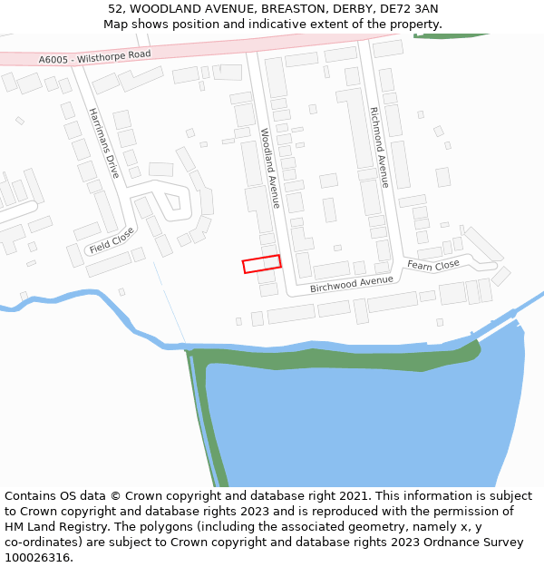 52, WOODLAND AVENUE, BREASTON, DERBY, DE72 3AN: Location map and indicative extent of plot