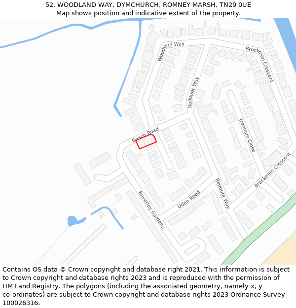 52, WOODLAND WAY, DYMCHURCH, ROMNEY MARSH, TN29 0UE: Location map and indicative extent of plot