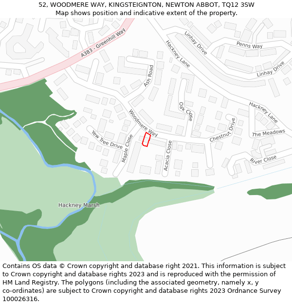 52, WOODMERE WAY, KINGSTEIGNTON, NEWTON ABBOT, TQ12 3SW: Location map and indicative extent of plot