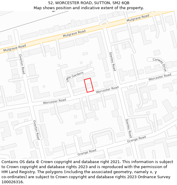 52, WORCESTER ROAD, SUTTON, SM2 6QB: Location map and indicative extent of plot