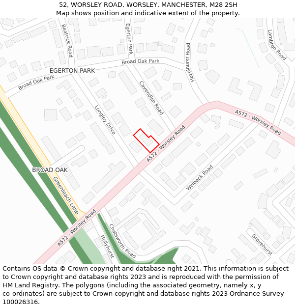 52, WORSLEY ROAD, WORSLEY, MANCHESTER, M28 2SH: Location map and indicative extent of plot