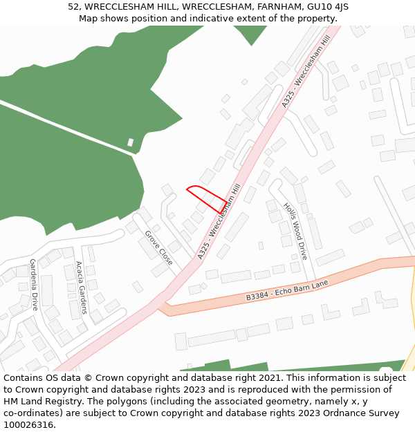 52, WRECCLESHAM HILL, WRECCLESHAM, FARNHAM, GU10 4JS: Location map and indicative extent of plot