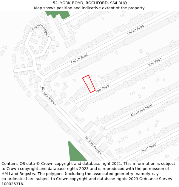 52, YORK ROAD, ROCHFORD, SS4 3HQ: Location map and indicative extent of plot