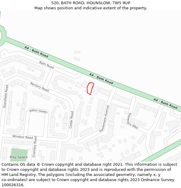 520, BATH ROAD, HOUNSLOW, TW5 9UP: Location map and indicative extent of plot