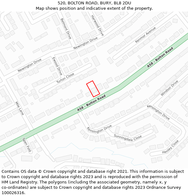 520, BOLTON ROAD, BURY, BL8 2DU: Location map and indicative extent of plot