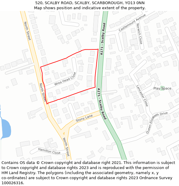 520, SCALBY ROAD, SCALBY, SCARBOROUGH, YO13 0NN: Location map and indicative extent of plot
