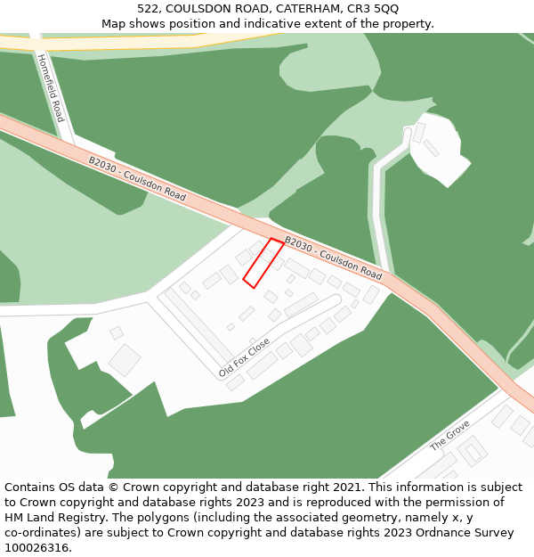 522, COULSDON ROAD, CATERHAM, CR3 5QQ: Location map and indicative extent of plot