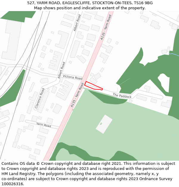 527, YARM ROAD, EAGLESCLIFFE, STOCKTON-ON-TEES, TS16 9BG: Location map and indicative extent of plot
