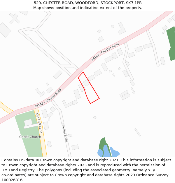 529, CHESTER ROAD, WOODFORD, STOCKPORT, SK7 1PR: Location map and indicative extent of plot