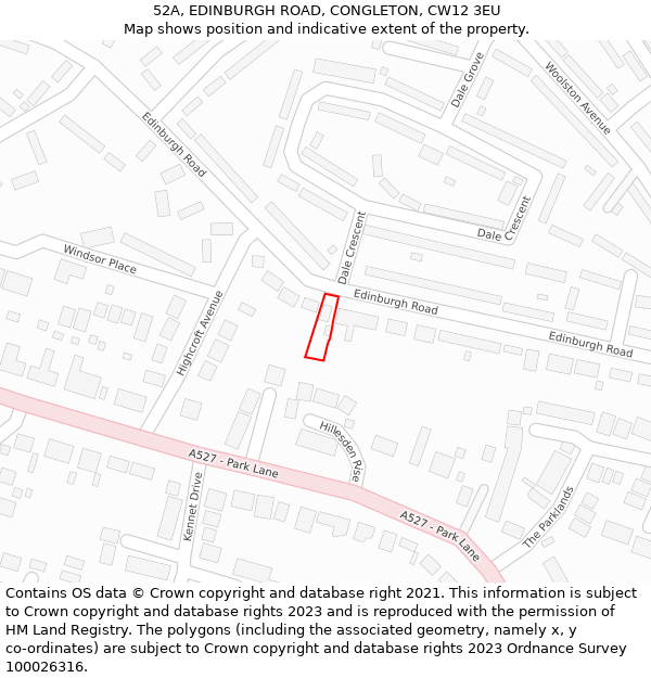 52A, EDINBURGH ROAD, CONGLETON, CW12 3EU: Location map and indicative extent of plot