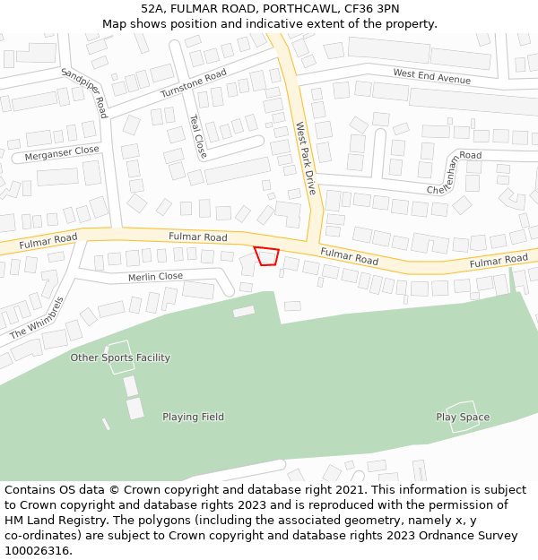 52A, FULMAR ROAD, PORTHCAWL, CF36 3PN: Location map and indicative extent of plot